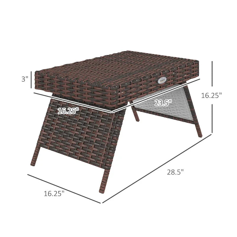 Folding Rattan Side Table, Outdoor End Table, Hand Woven PE Rattan Coffee Table for Balcony, Backyard, Garden, Lawn, Courtyard