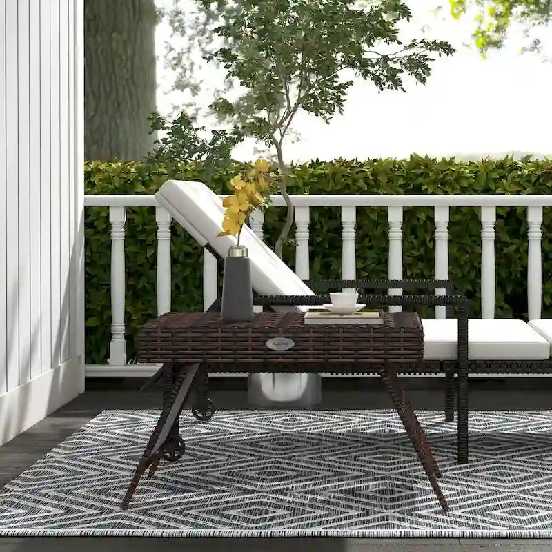 Folding Rattan Side Table, Outdoor End Table, Hand Woven PE Rattan Coffee Table for Balcony, Backyard, Garden, Lawn, Courtyard