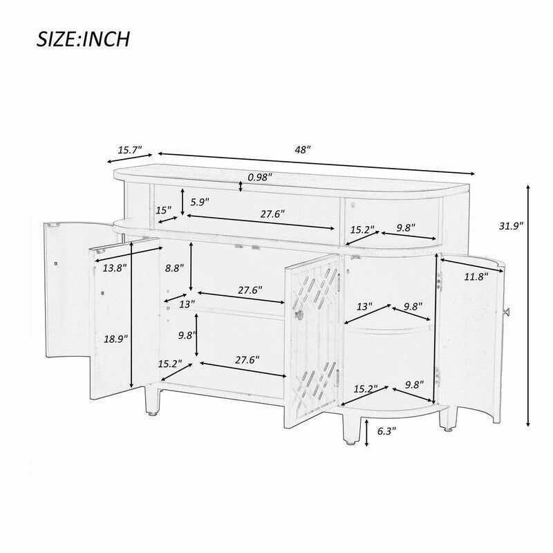 48 W Storage Cabinet with Four Doors and Adjustable Shelves - N/A