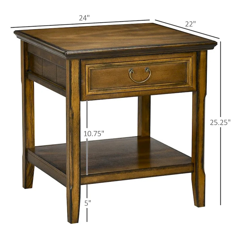 Side Table with Storage,Vintage End Table with Drawer and Open Shelf
