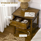 Side Table with Storage,Vintage End Table with Drawer and Open Shelf