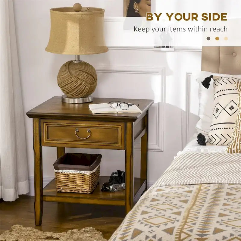Side Table with Storage,Vintage End Table with Drawer and Open Shelf