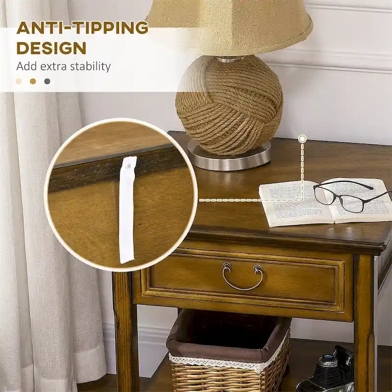 Side Table with Storage,Vintage End Table with Drawer and Open Shelf