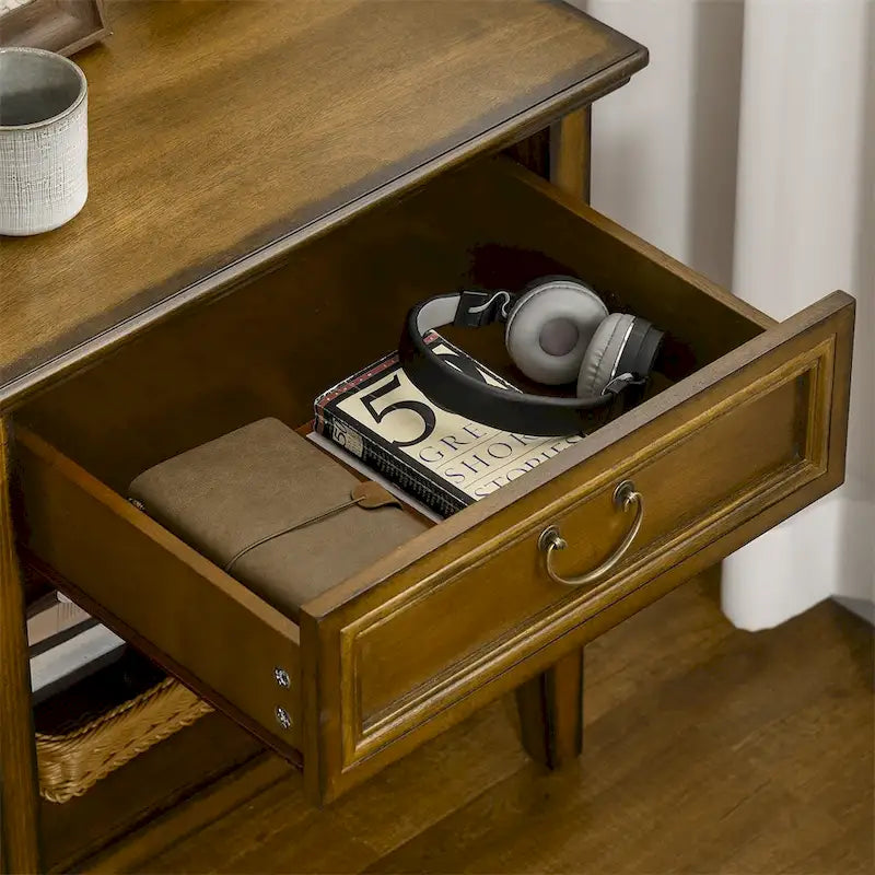 Side Table with Storage,Vintage End Table with Drawer and Open Shelf