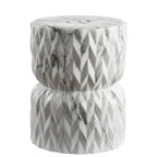 Chevron Drum 17.5  White Marble Finish Ceramic Garden Stool