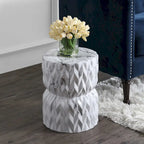 Chevron Drum 17.5  White Marble Finish Ceramic Garden Stool