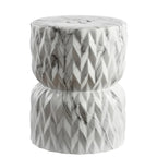 Chevron Drum 17.5  White Marble Finish Ceramic Garden Stool