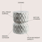 Chevron Drum 17.5  White Marble Finish Ceramic Garden Stool