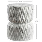 Chevron Drum 17.5  White Marble Finish Ceramic Garden Stool