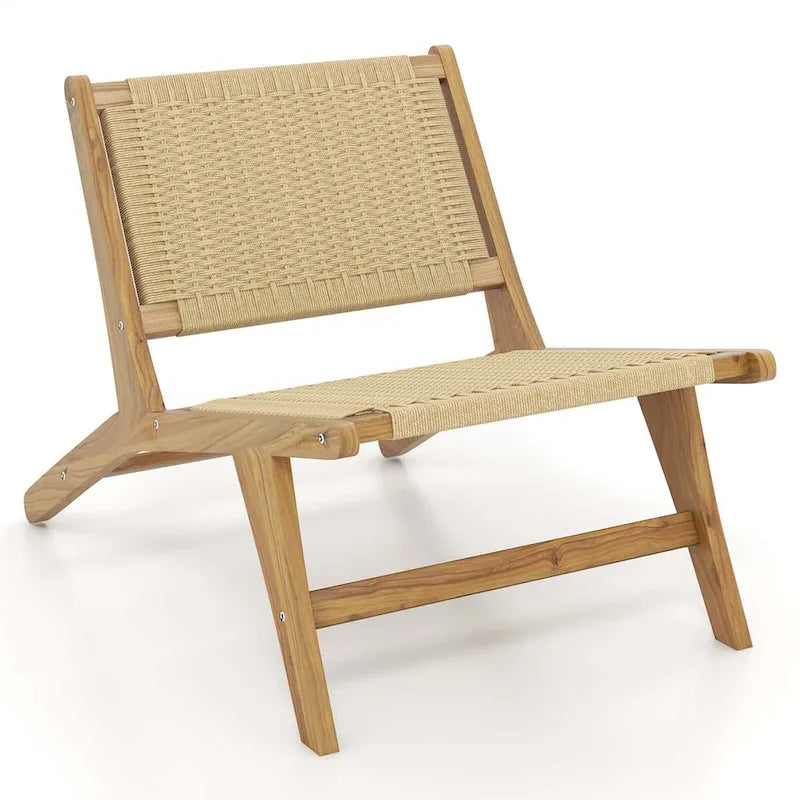 1/2 PCS Modern Accent Teak Wooden Chair w/ Braided Seat & Backrest