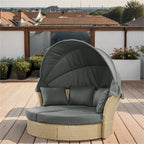 Patio Wicker Rattan Daybed Set with Retractable Canopy and Pillows