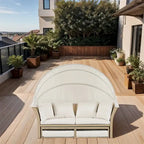 Patio Wicker Rattan Daybed Set with Retractable Canopy and Pillows