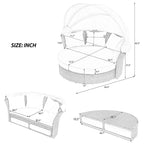 Patio Wicker Rattan Daybed Set with Retractable Canopy and Pillows