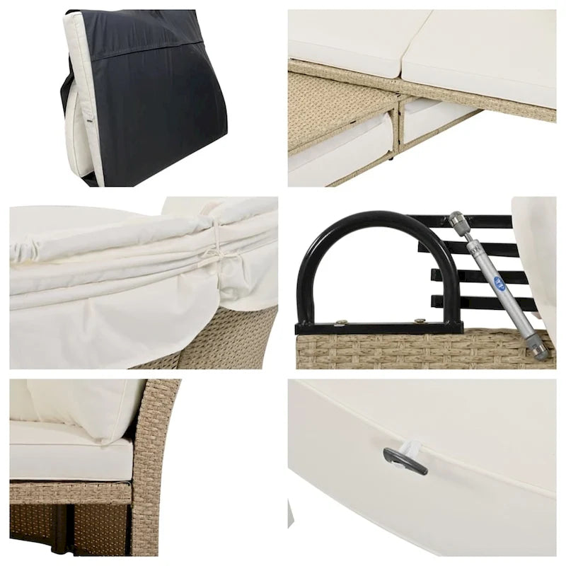 Patio Wicker Rattan Daybed Set with Retractable Canopy and Pillows