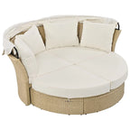 Patio Wicker Rattan Daybed Set with Retractable Canopy and Pillows