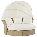 Patio Wicker Rattan Daybed Set with Retractable Canopy and Pillows