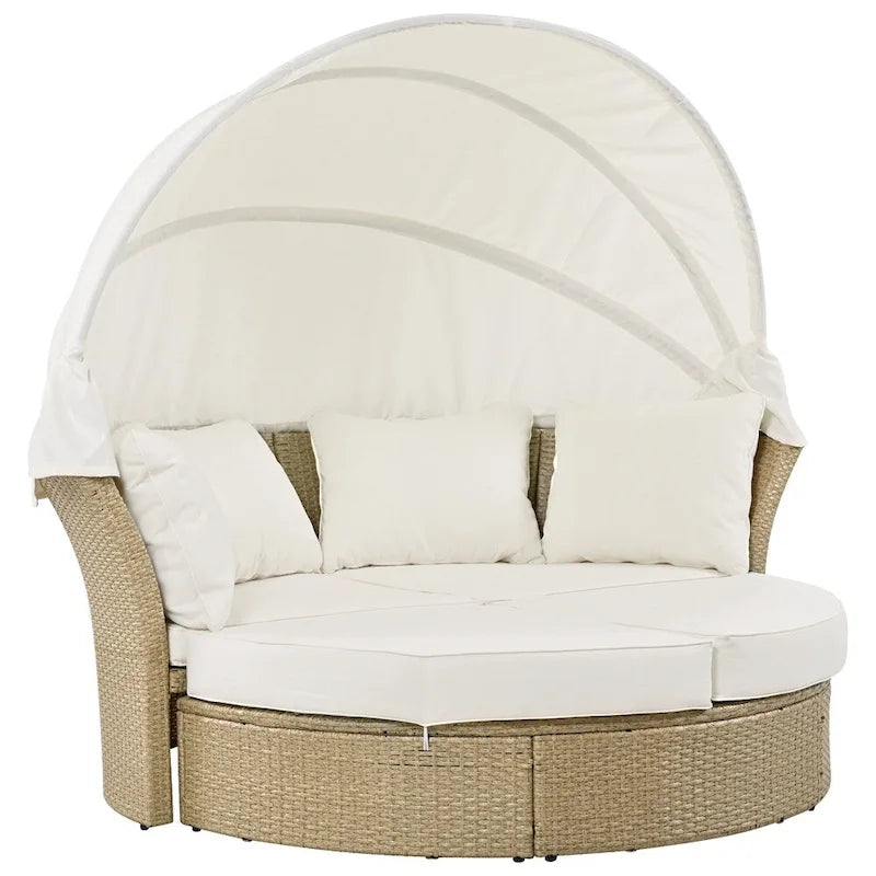 Patio Wicker Rattan Daybed Set with Retractable Canopy and Pillows