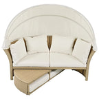 Patio Wicker Rattan Daybed Set with Retractable Canopy and Pillows