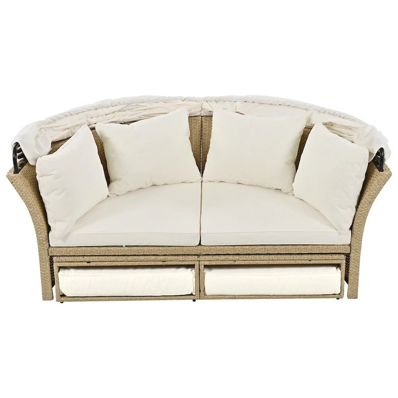 Patio Wicker Rattan Daybed Set with Retractable Canopy and Pillows