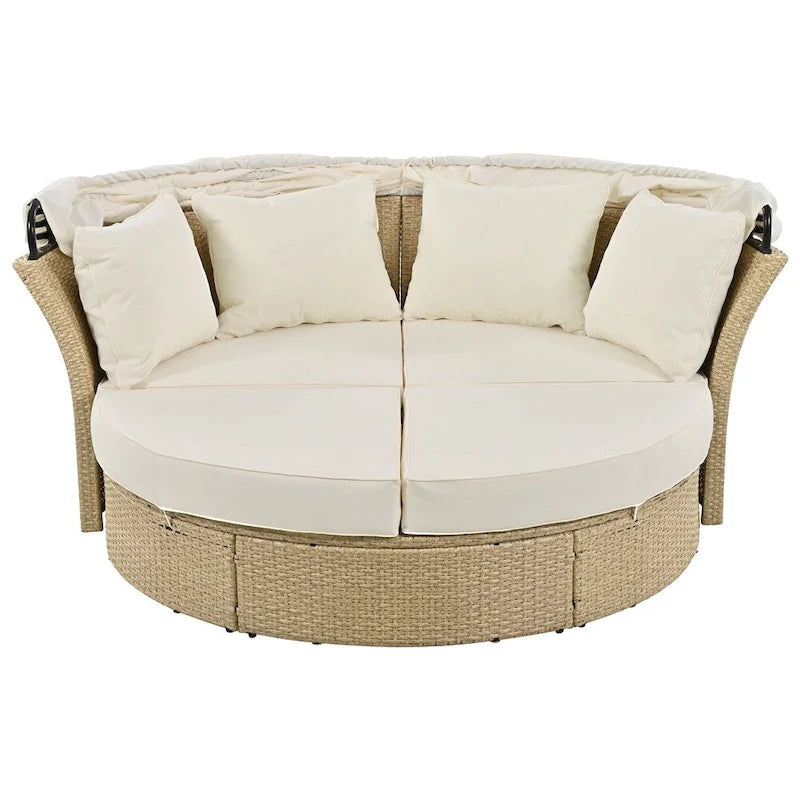 Patio Wicker Rattan Daybed Set with Retractable Canopy and Pillows