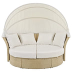 Patio Wicker Rattan Daybed Set with Retractable Canopy and Pillows
