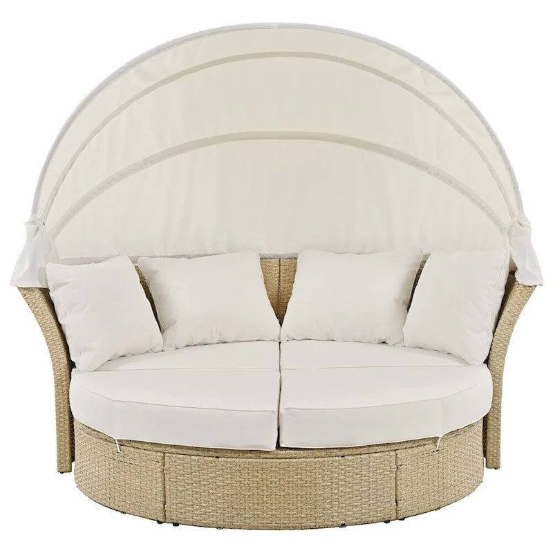 Patio Wicker Rattan Daybed Set with Retractable Canopy and Pillows