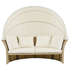 Patio Wicker Rattan Daybed Set with Retractable Canopy and Pillows