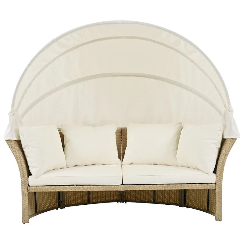 Patio Wicker Rattan Daybed Set with Retractable Canopy and Pillows
