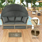 Patio Wicker Rattan Daybed Set with Retractable Canopy and Pillows