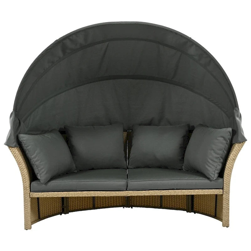 Patio Wicker Rattan Daybed Set with Retractable Canopy and Pillows