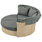Patio Wicker Rattan Daybed Set with Retractable Canopy and Pillows