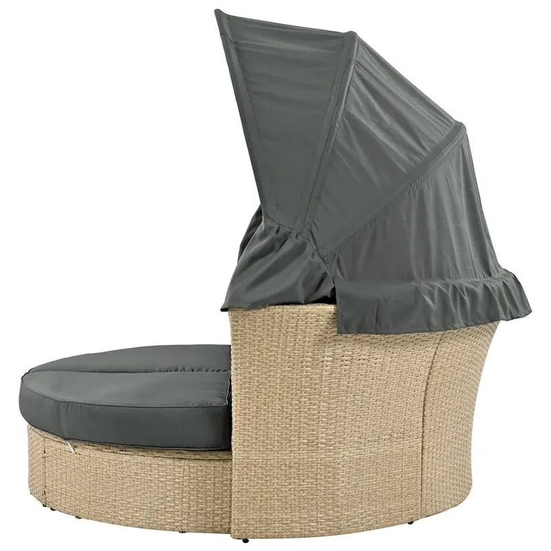 Patio Wicker Rattan Daybed Set with Retractable Canopy and Pillows