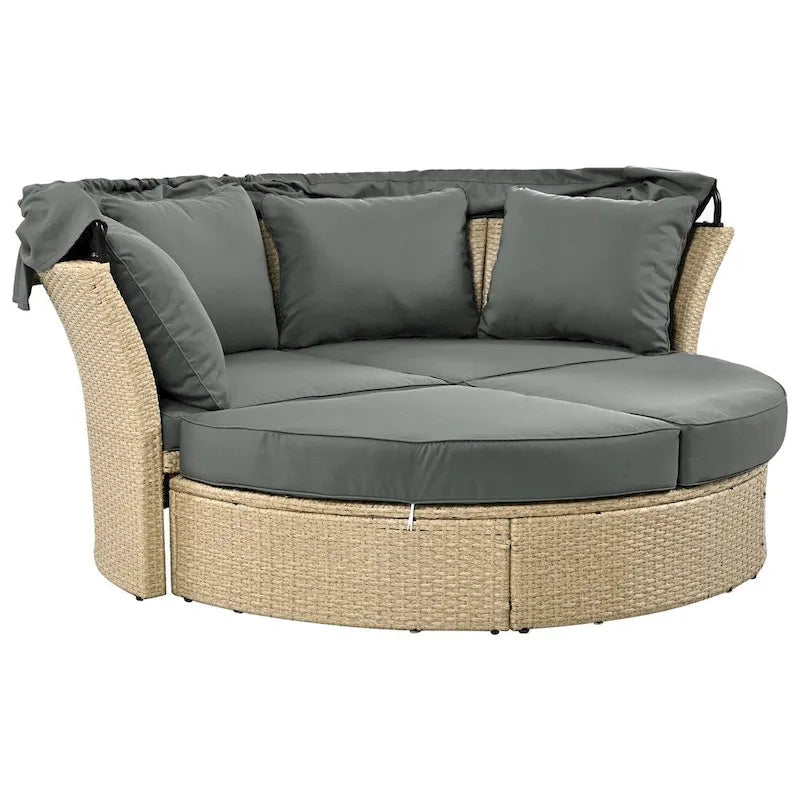 Patio Wicker Rattan Daybed Set with Retractable Canopy and Pillows