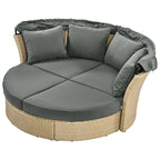 Patio Wicker Rattan Daybed Set with Retractable Canopy and Pillows