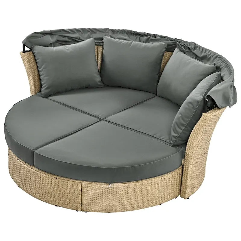 Patio Wicker Rattan Daybed Set with Retractable Canopy and Pillows
