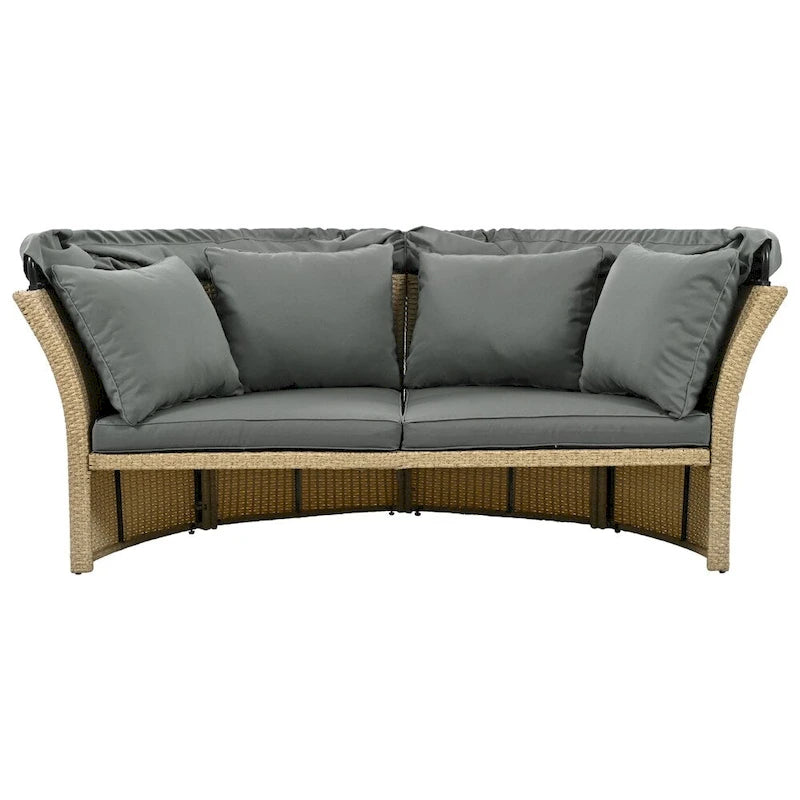 Patio Wicker Rattan Daybed Set with Retractable Canopy and Pillows
