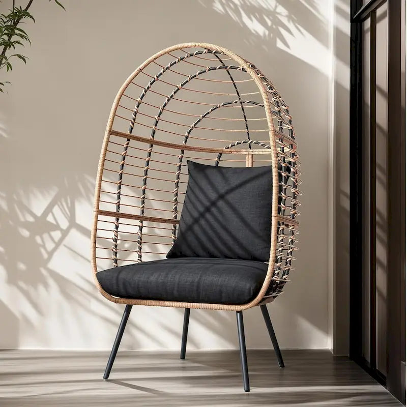 Egg Chair Outdoor, Patio Rotating Basket Chair, All-Weather Wicker Egg Lounger Chair for Outside Indoor