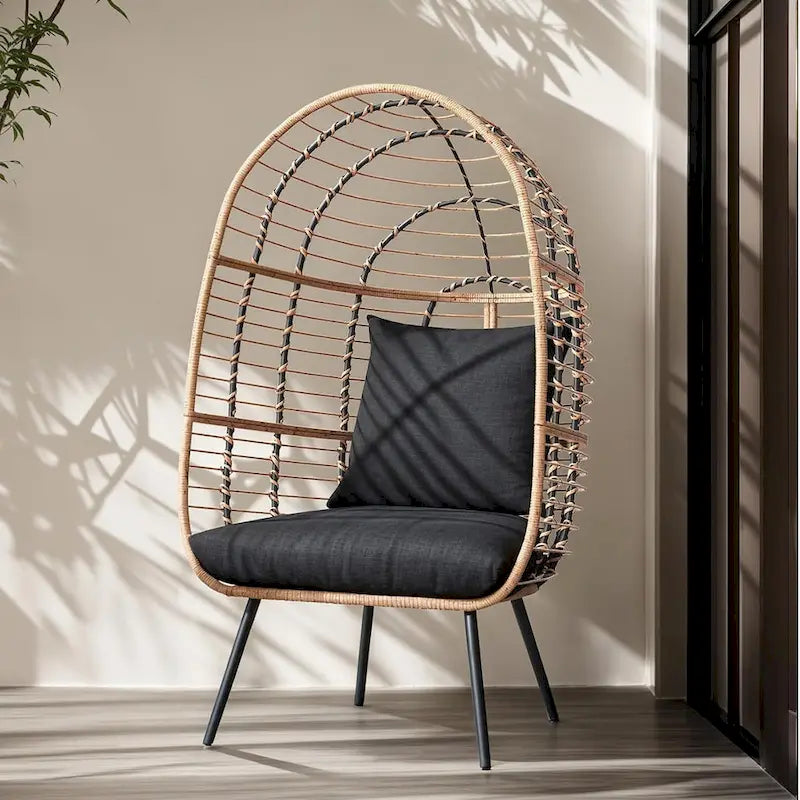 Egg Chair Outdoor, Patio Rotating Basket Chair, All-Weather Wicker Egg Lounger Chair for Outside Indoor