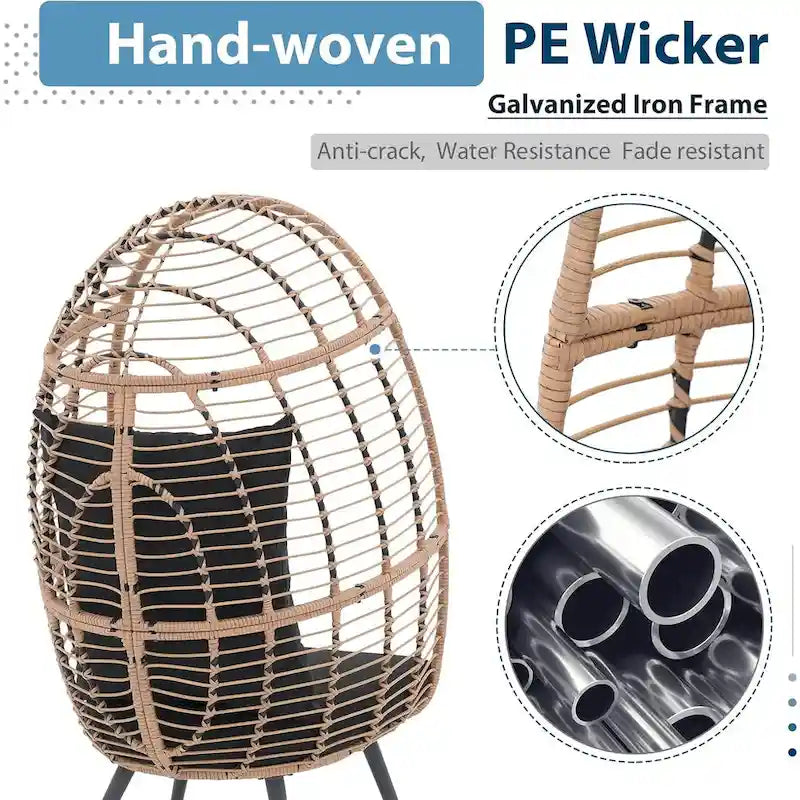 Egg Chair Outdoor, Patio Rotating Basket Chair, All-Weather Wicker Egg Lounger Chair for Outside Indoor