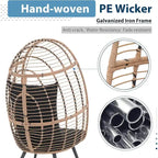 Egg Chair Outdoor, Patio Rotating Basket Chair, All-Weather Wicker Egg Lounger Chair for Outside Indoor