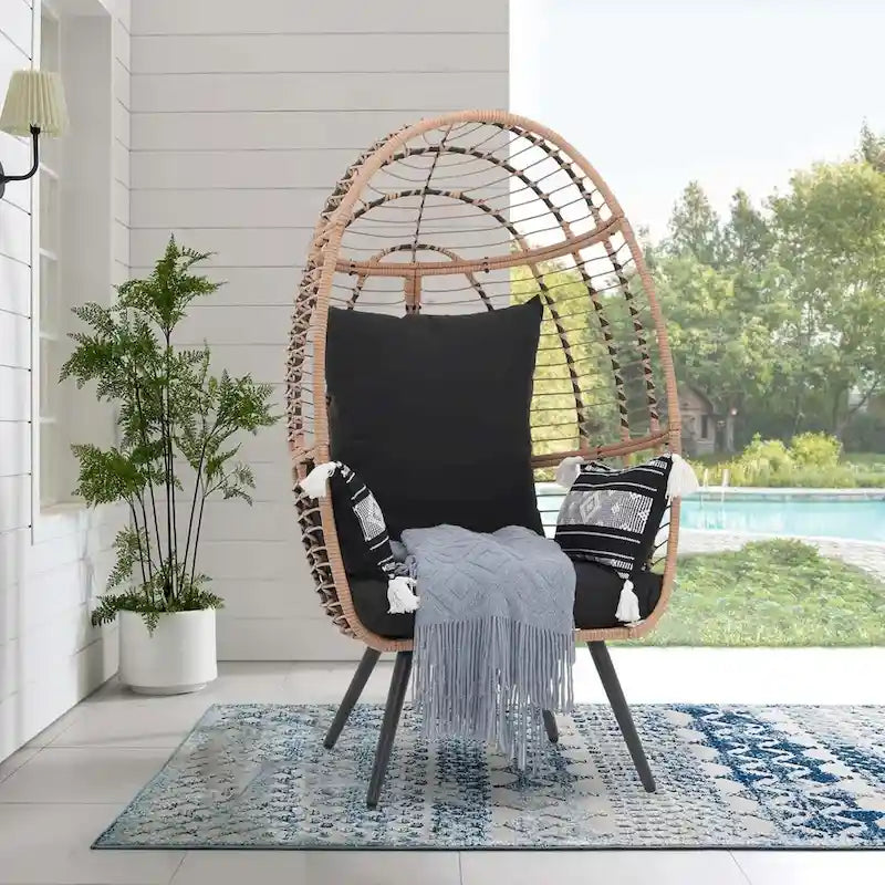 Egg Chair Outdoor, Patio Rotating Basket Chair, All-Weather Wicker Egg Lounger Chair for Outside Indoor