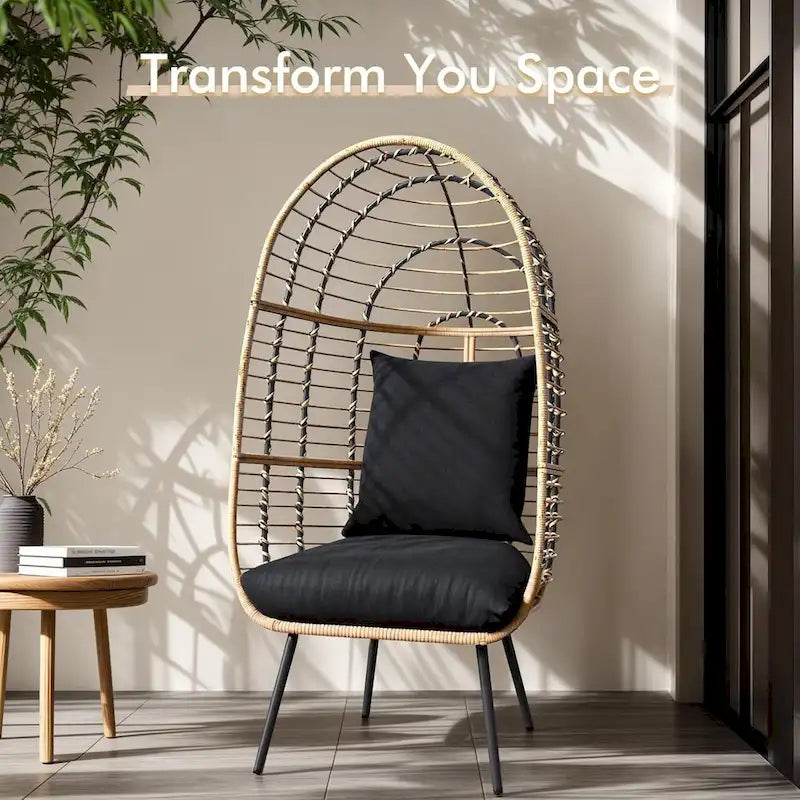 Egg Chair Outdoor, Patio Rotating Basket Chair, All-Weather Wicker Egg Lounger Chair for Outside Indoor