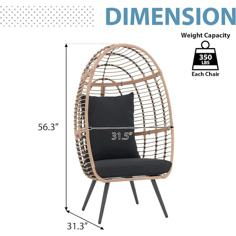 Egg Chair Outdoor, Patio Rotating Basket Chair, All-Weather Wicker Egg Lounger Chair for Outside Indoor