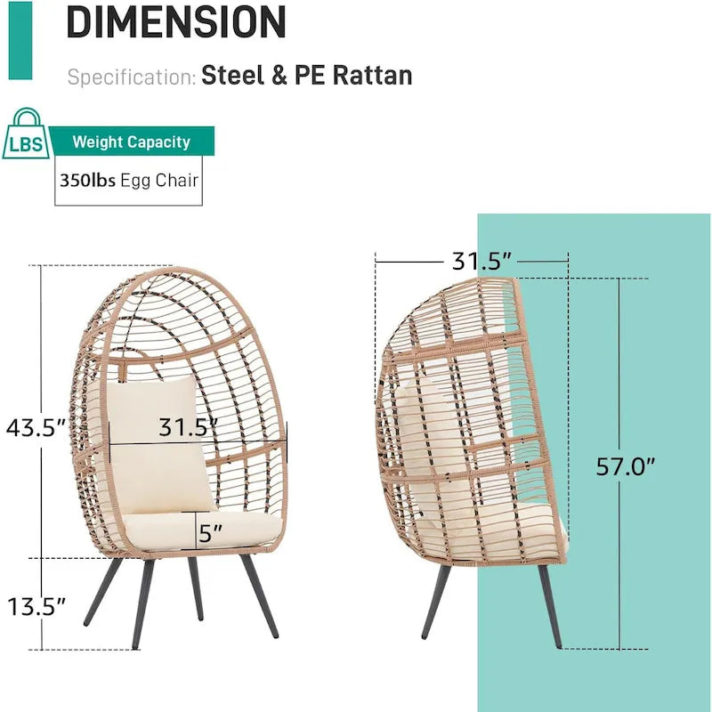 Egg Chair Outdoor, Patio Rotating Basket Chair, All-Weather Wicker Egg Lounger Chair for Outside Indoor