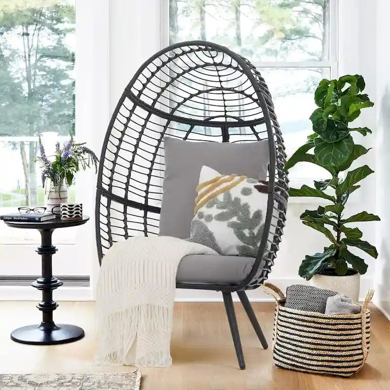 Egg Chair Outdoor, Patio Rotating Basket Chair, All-Weather Wicker Egg Lounger Chair for Outside Indoor