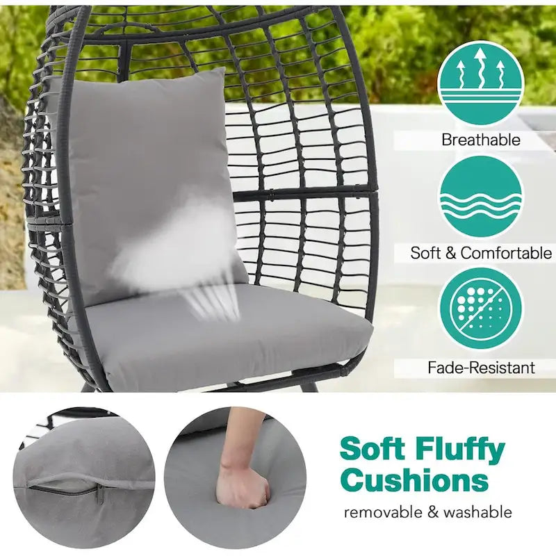 Egg Chair Outdoor, Patio Rotating Basket Chair, All-Weather Wicker Egg Lounger Chair for Outside Indoor