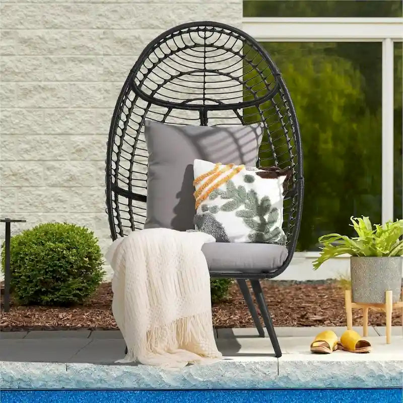 Egg Chair Outdoor, Patio Rotating Basket Chair, All-Weather Wicker Egg Lounger Chair for Outside Indoor