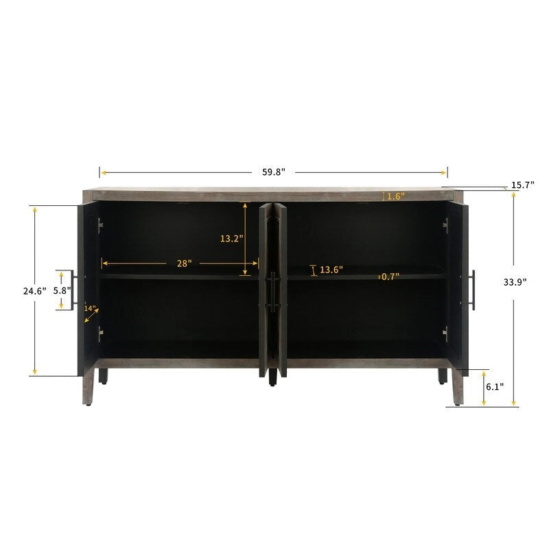 Vintage Style 4 Door Wooden Twill Sideboard