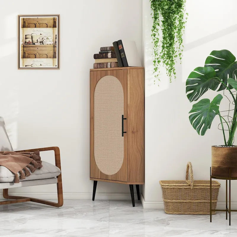 Corner cabinet ,Rattan door,Freestanding Corner Tables For Small Spaces,Corner Shelf Stand For Living Room,Kitchen,Bathroom