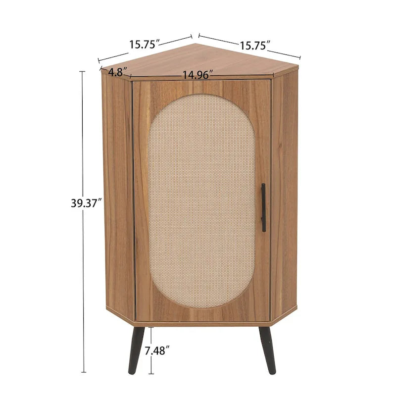 Corner cabinet ,Rattan door,Freestanding Corner Tables For Small Spaces,Corner Shelf Stand For Living Room,Kitchen,Bathroom